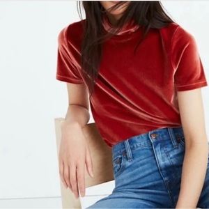 Madewell Burnt Orange Mock Neck Velvet Top